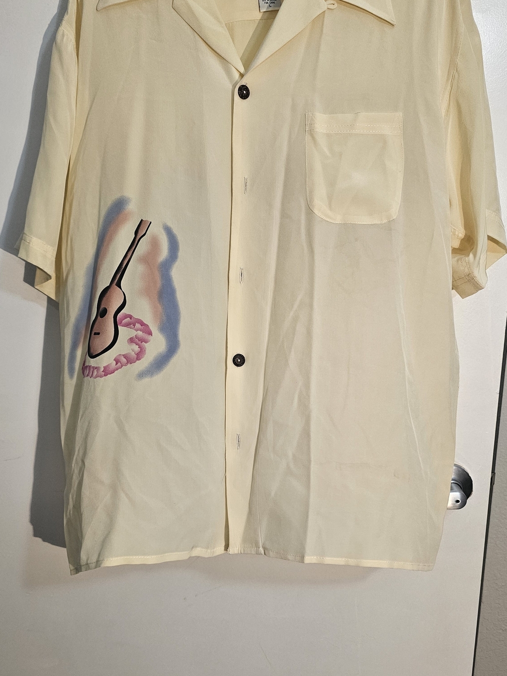 Avanti Silk Hula Girl Ukulele Back Panel Hawaiian Aloha Camp Shirt Men's Size L